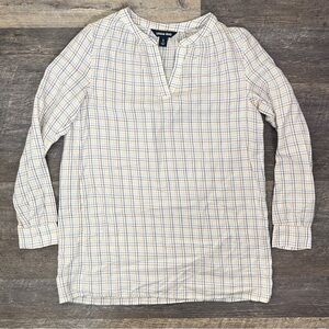 Lands' End white plaid blouse top shirt size small S B175